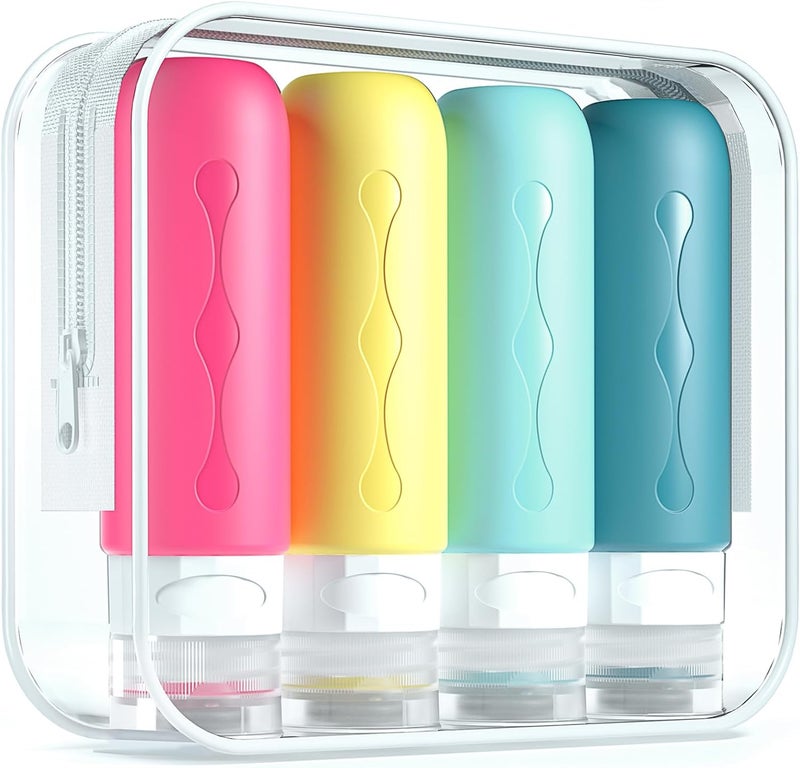 Gemice Travel Bottles for Toiletries, Tsa Approved Travel 3oz Size Containers with Clear Bag, BPA Free Leak Proof Travel Tubs Refillable Liquid Travel Accessories for Cometic Shampoo Lotion (4 Pack) - Image 1
